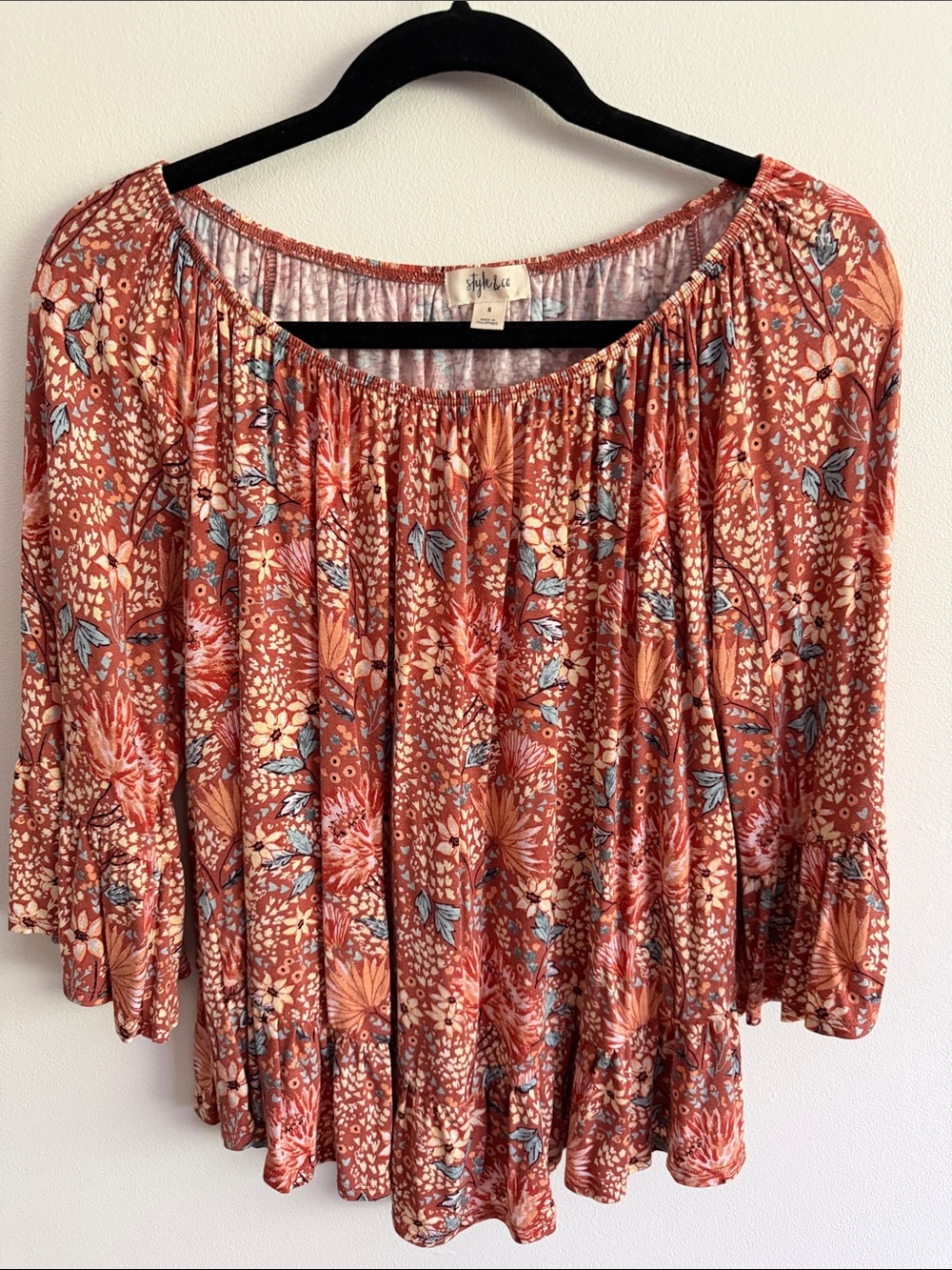 Style& Co Rust Floral Boho Tunic with Blue Accents